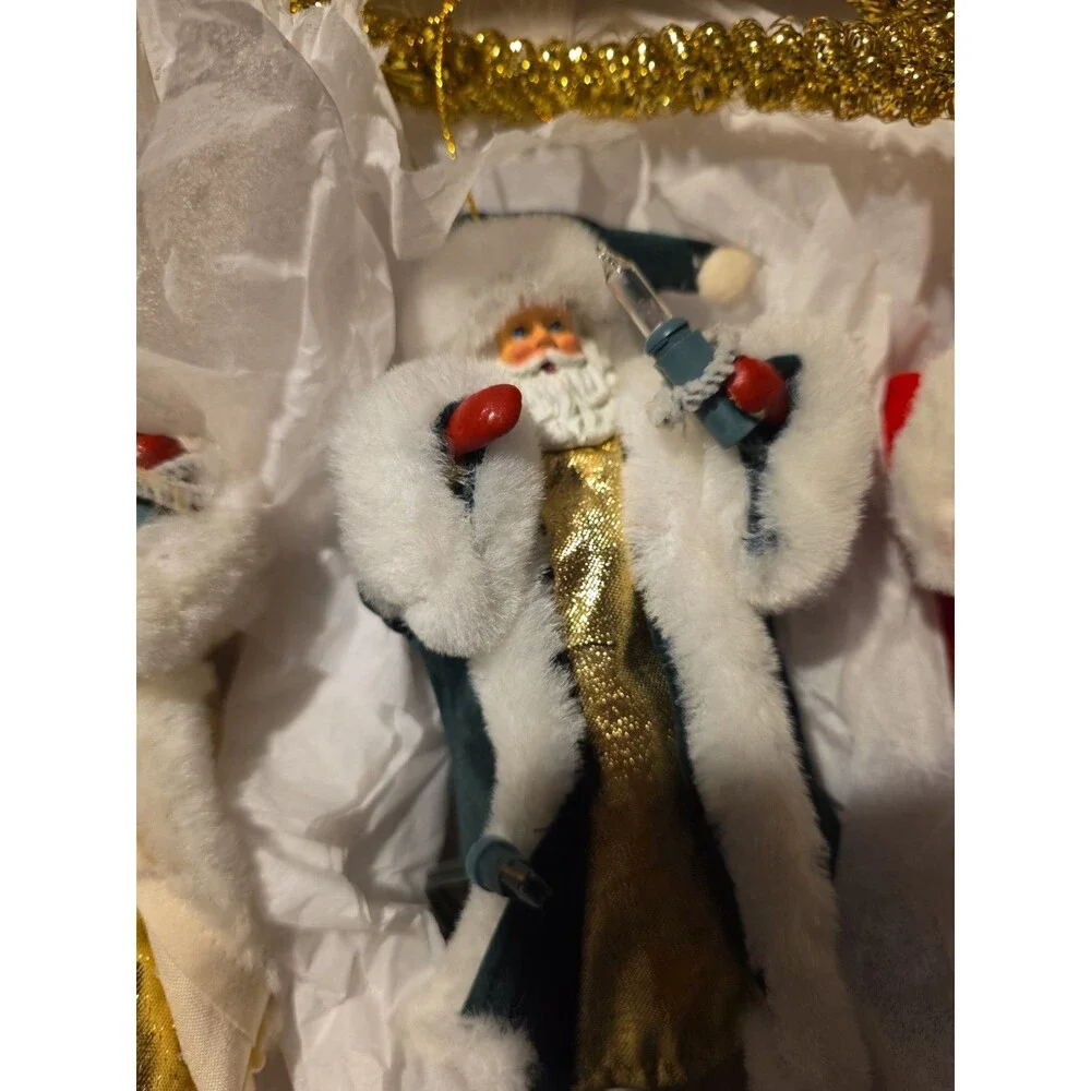 Vintage Christmas Ornament Set of 4 Santa Angel Fabric Faux Fur Gold Hanging
